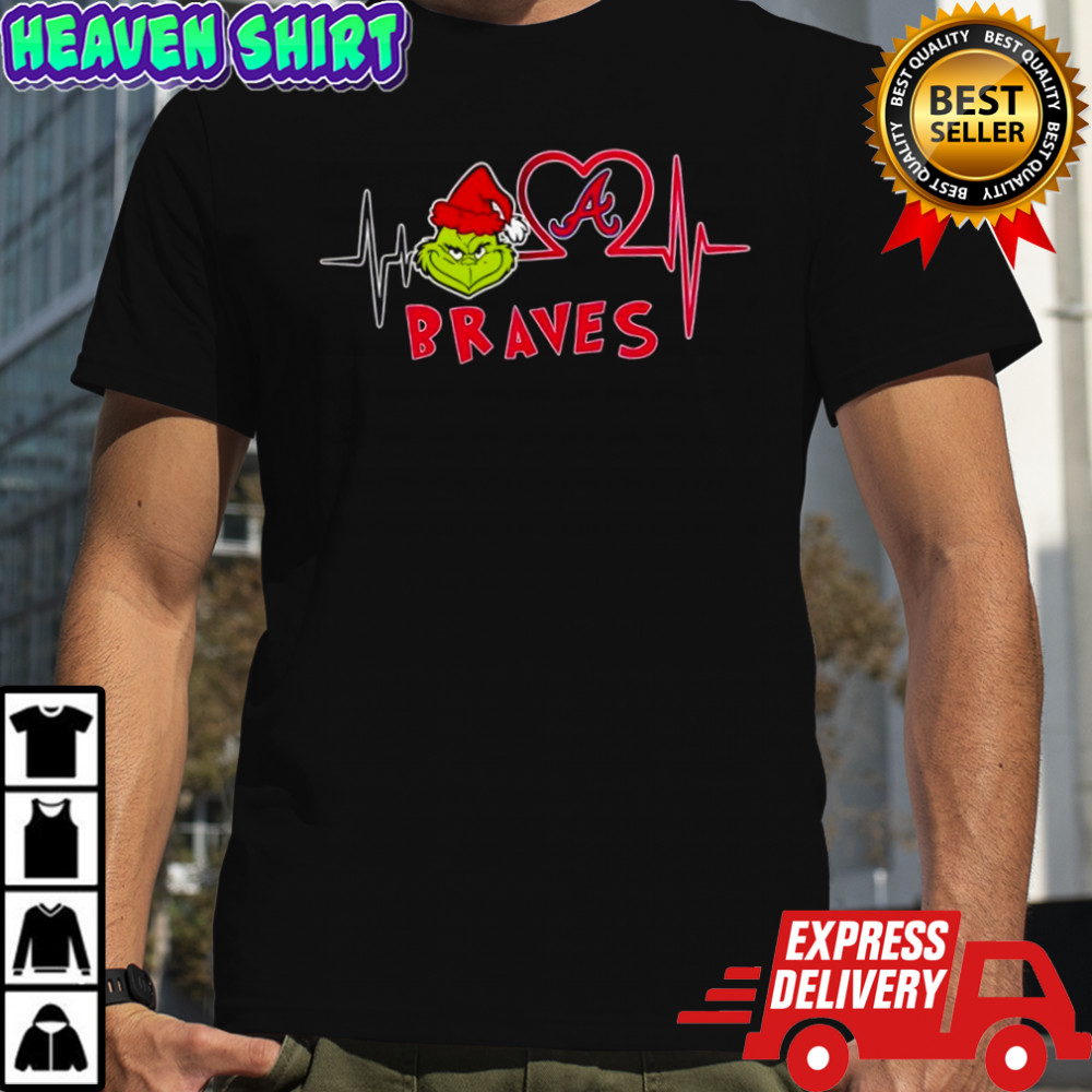 Atlanta Braves x Grinch Santa Heartbeat Love Logo Merry Christmas Shirt