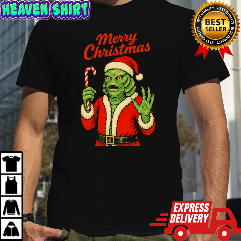 Black Lagoon Universal Monster wearing Santa Claus Merry Chrismas shirt