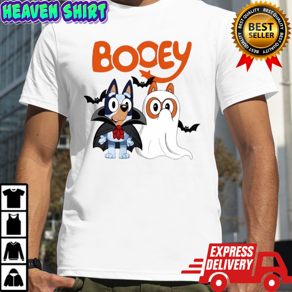 Booey Halloween costumes Bluey and Bingo Ghost shirt