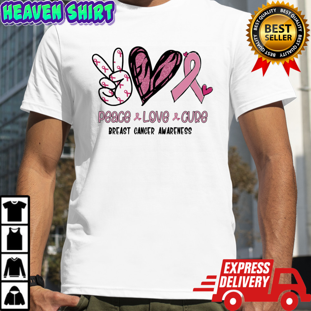 Breast Cancer Peace Love Cure In October We Wear Pink Ribbon T-Shirt