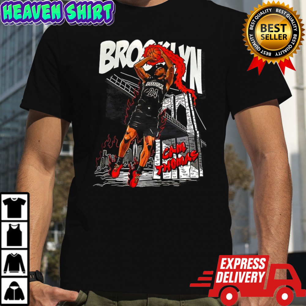 Cam Thomas Brooklyn Nets basketball shooting stance skyline shirt