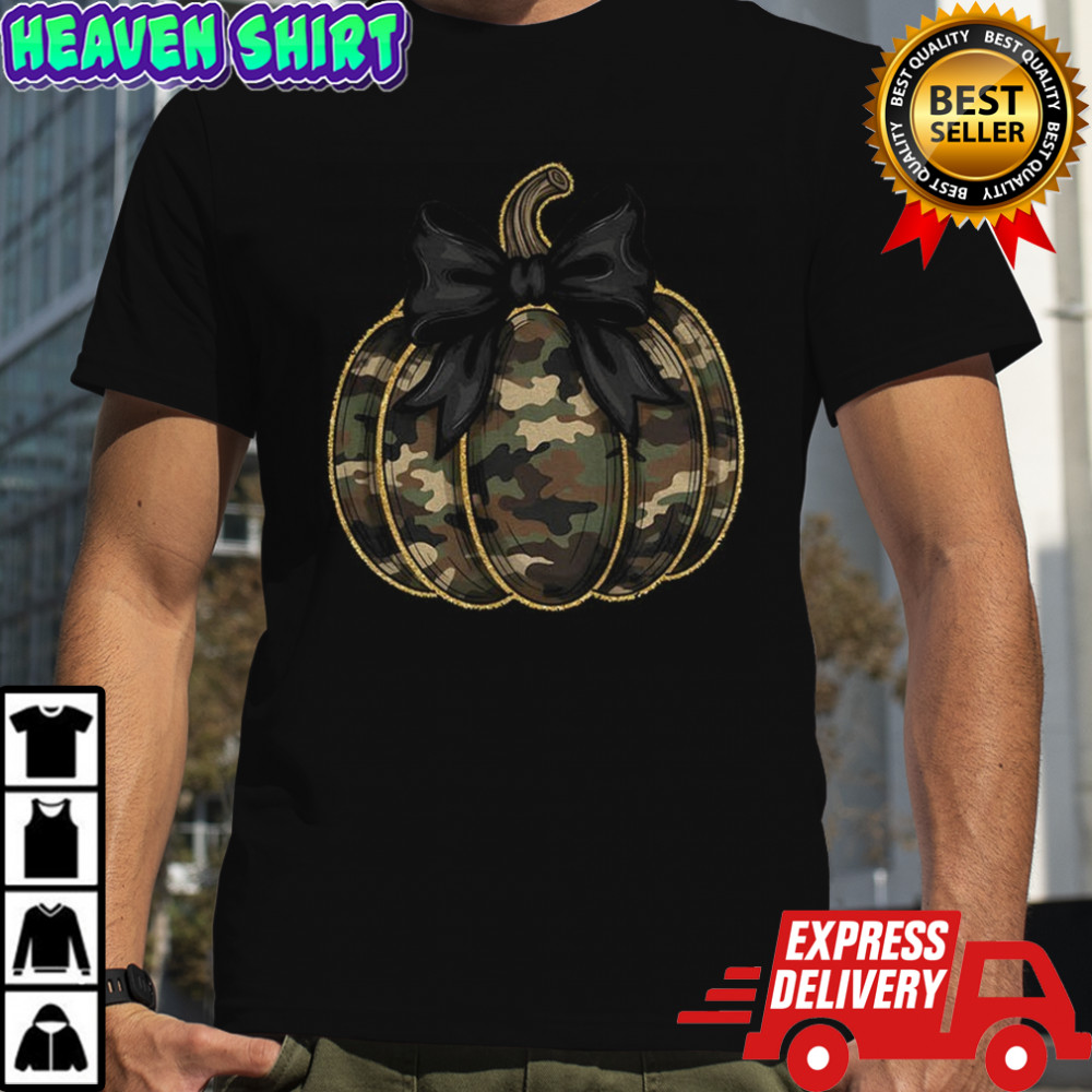 Camo Pumpkin Glitter Coquette Fall Pumpkin Thanksgiving shirt