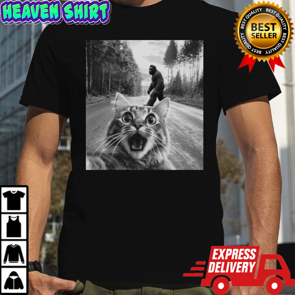 Cat Selfie With Bigfoot T-Shirt