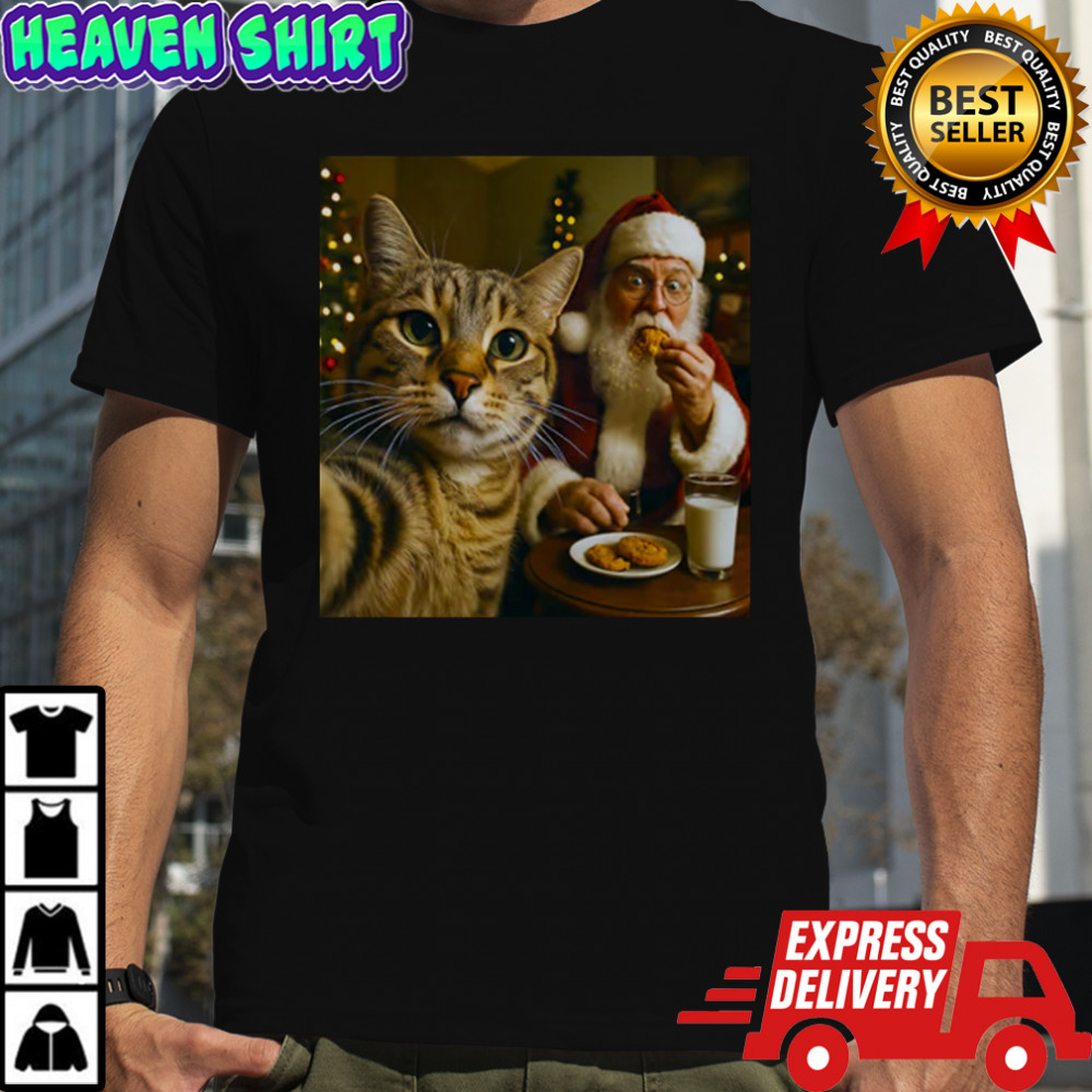 Cat Selfie with Santa Claus Eating Christmas T-Shirt