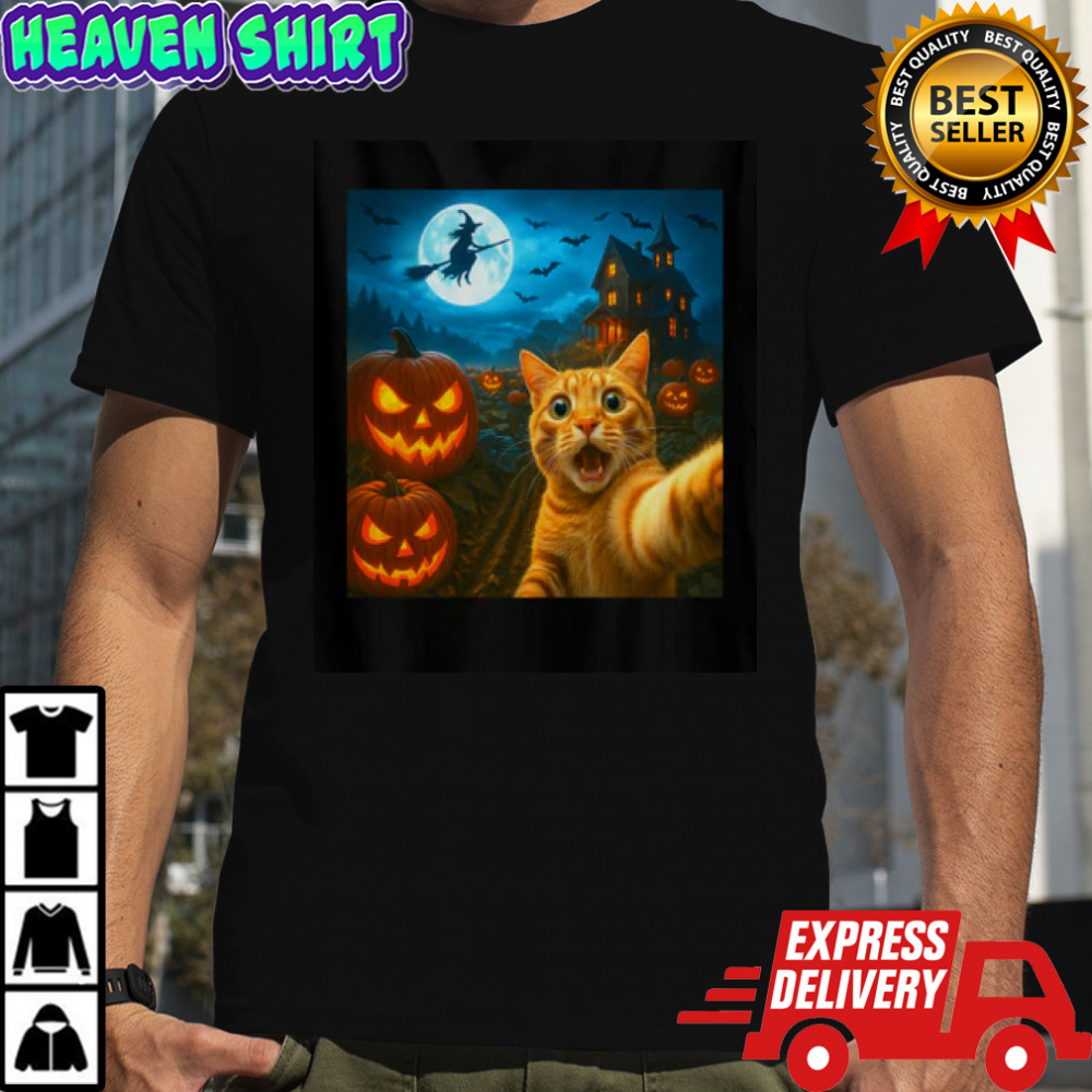 Cat Selfie with Spooky Pumpkins T-Shirt