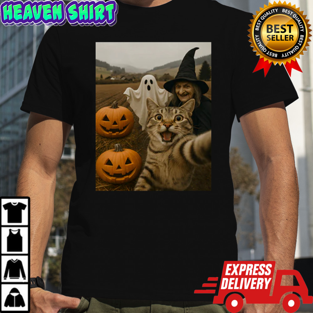 Cat Selfie with Witch & Ghost T-Shirt