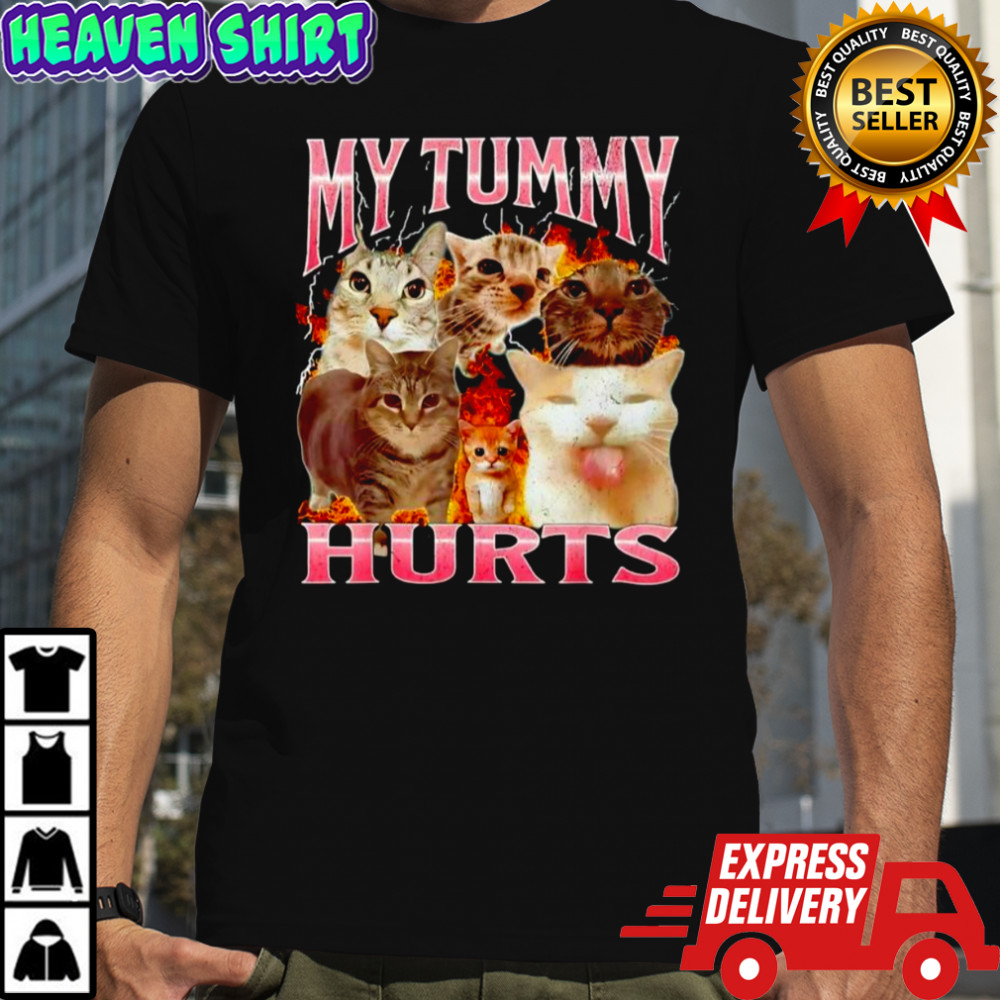 Cats my tummy hurts graphic meme shirt