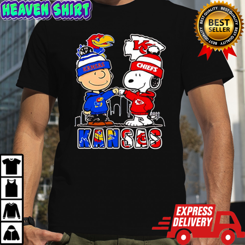 Charlie Brown and Snoopy x Kansas Jayhawks and Kansas City Chiefs shirt