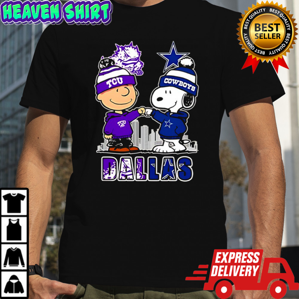 Charlie Brown and Snoopy x Texas Christian University Horned Frogs and Dallas Cowboys shirt