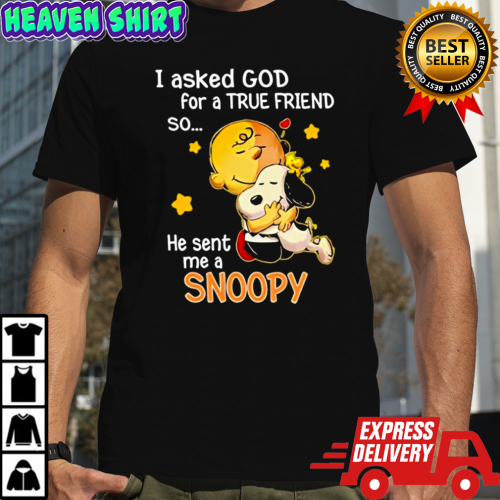 Charlie Brown I asked god for a true friend so he sent me a Snoopy shirt