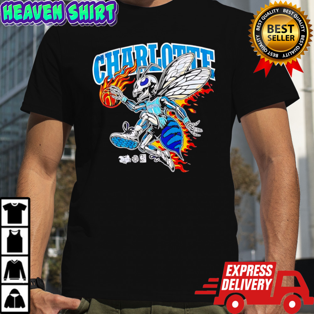 Charlotte Hornets mascot skeleton burning player NBA shirt