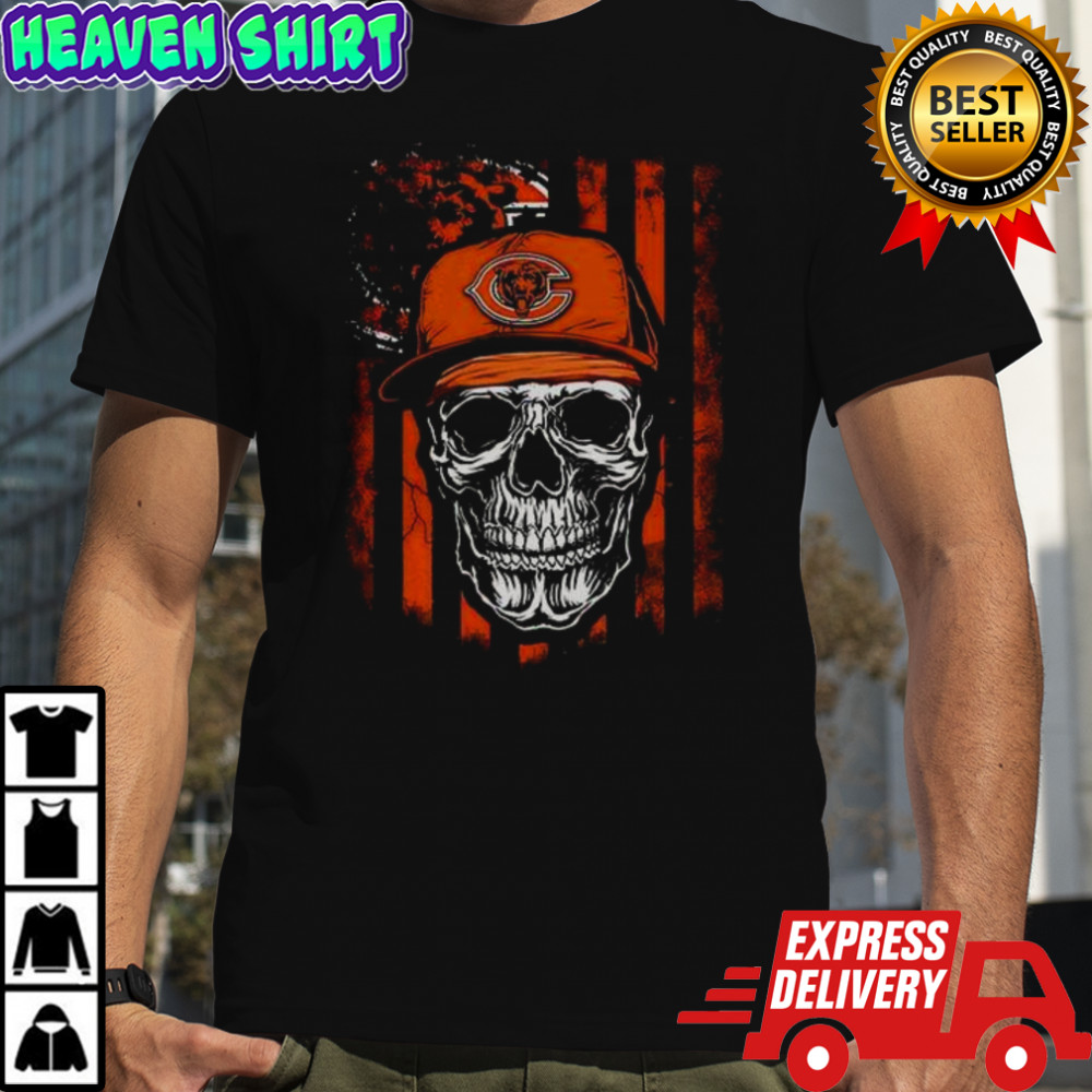 Chicago Bears NFL Skull American Flag Football Lover T-Shirt