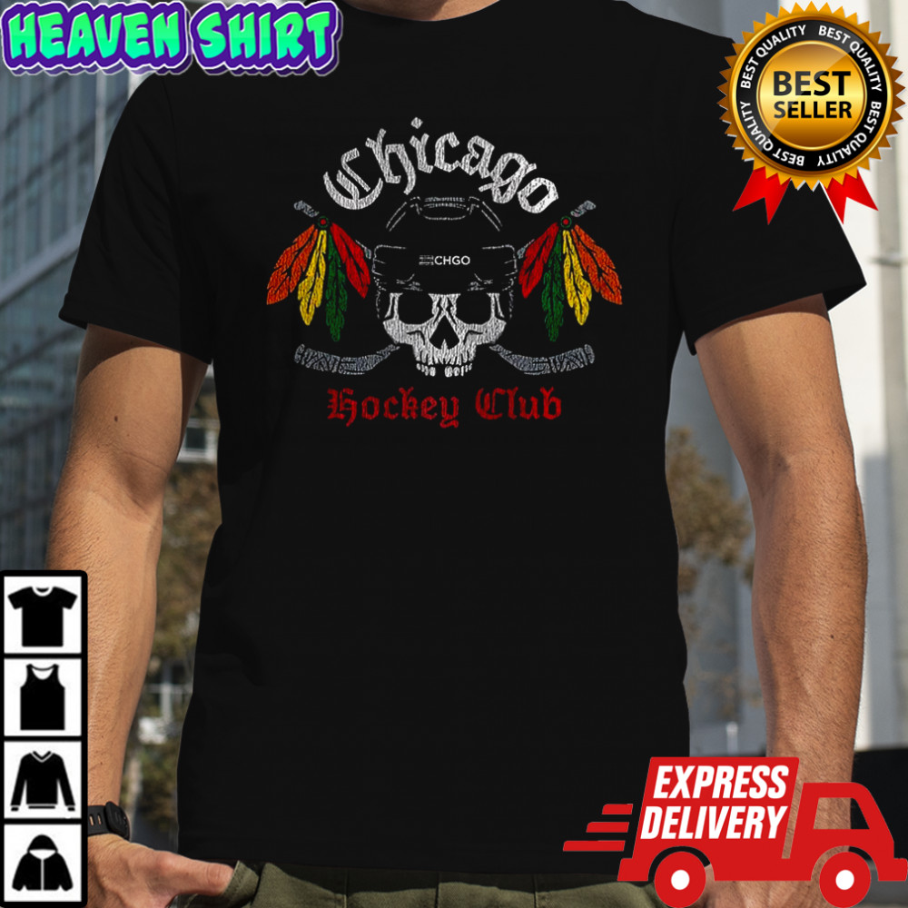 Chicago Blackhawks CHGO Hockey Club skull logo shirt