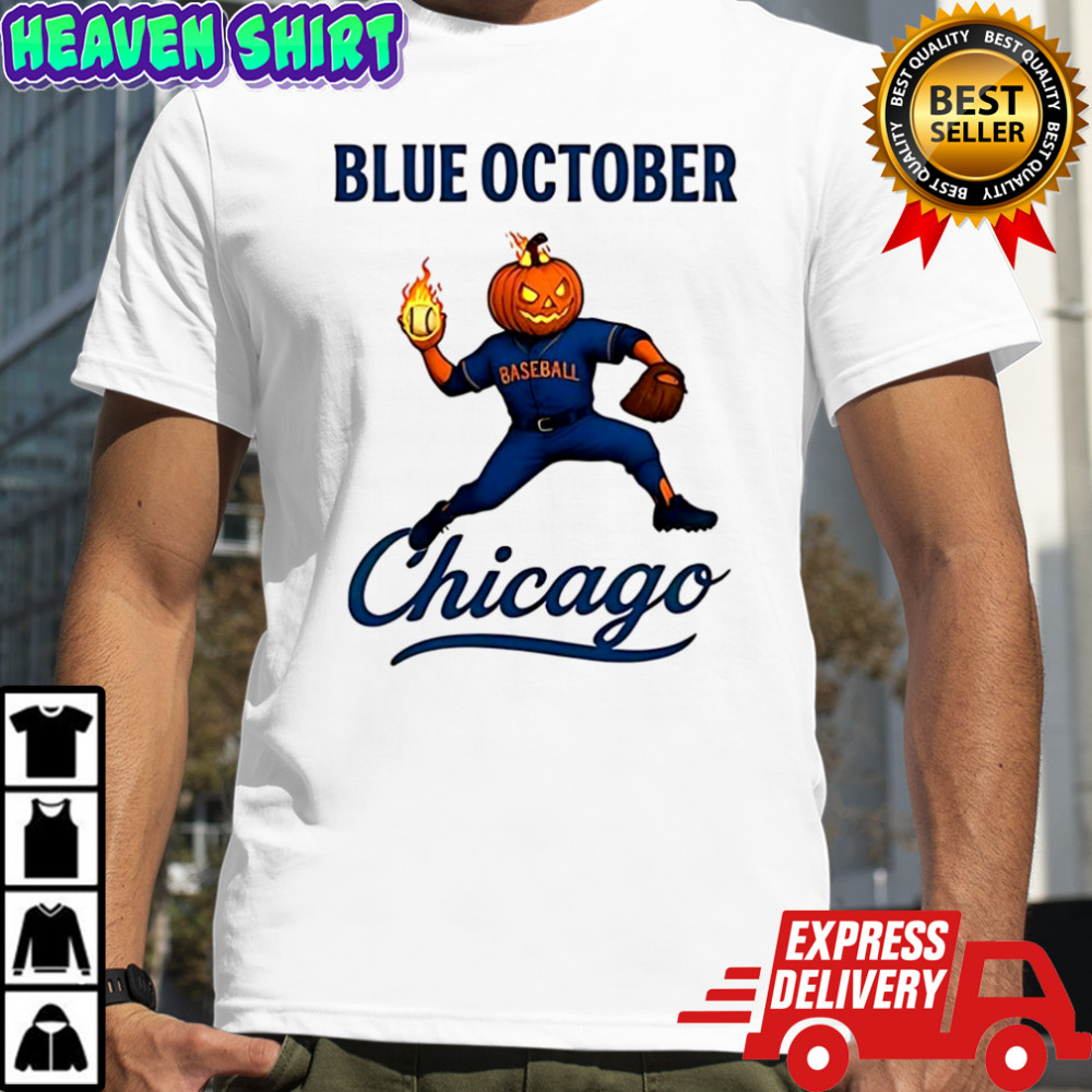Chicago Cubs baseball blue october pumpkin head Halloween shirts