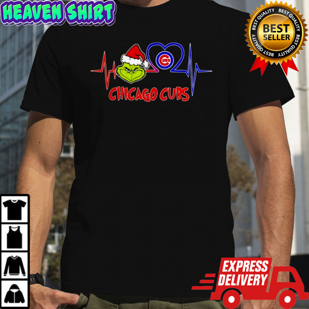 Chicago Cubs x Grinch Santa Heartbeat Love Logo Merry Christmas Shirt