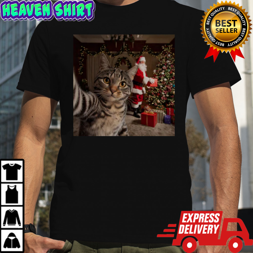 Christmas Cat Selfie with Santa Claus T-Shirt
