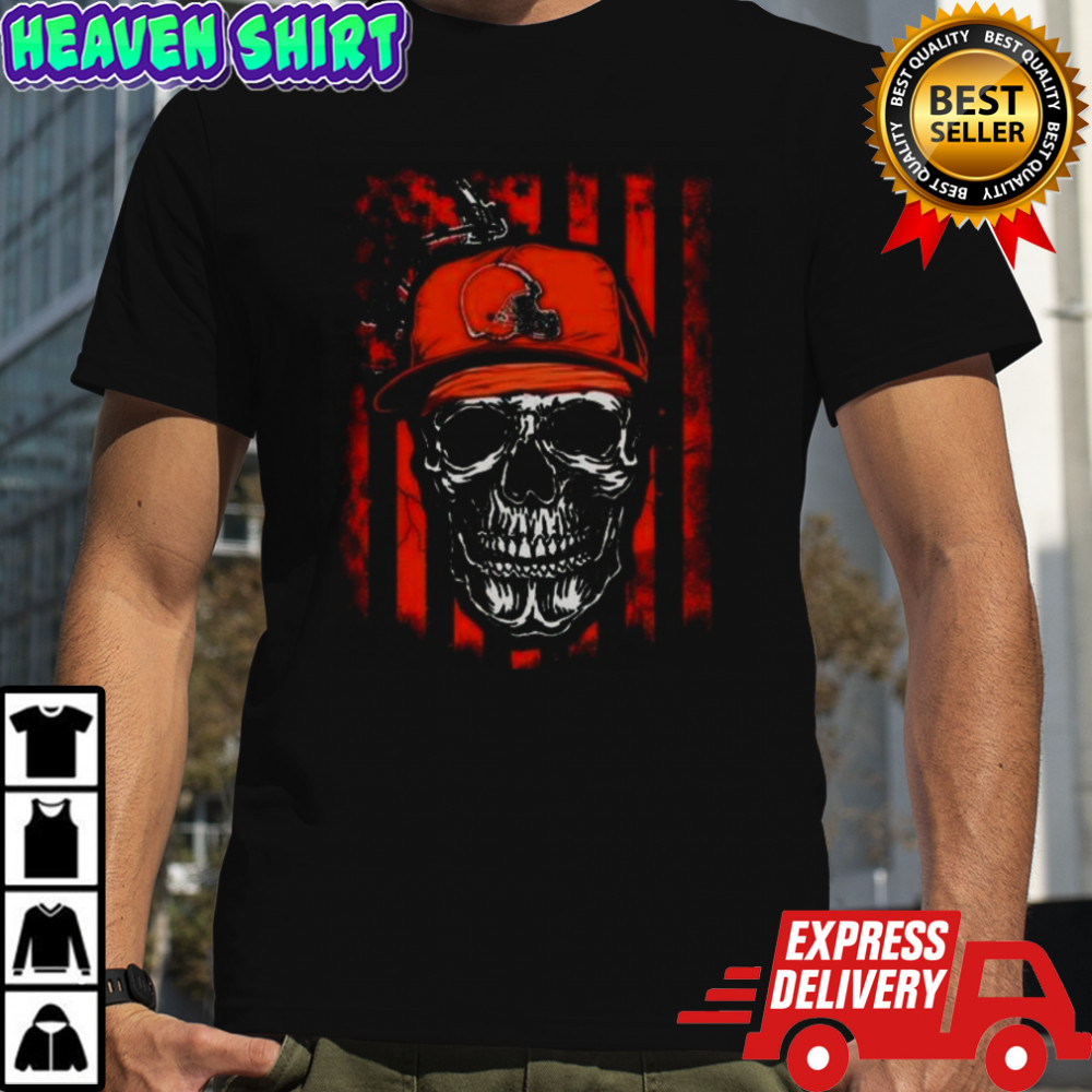 Cleveland Browns NFL Skull American Flag Football Lover T-Shirt