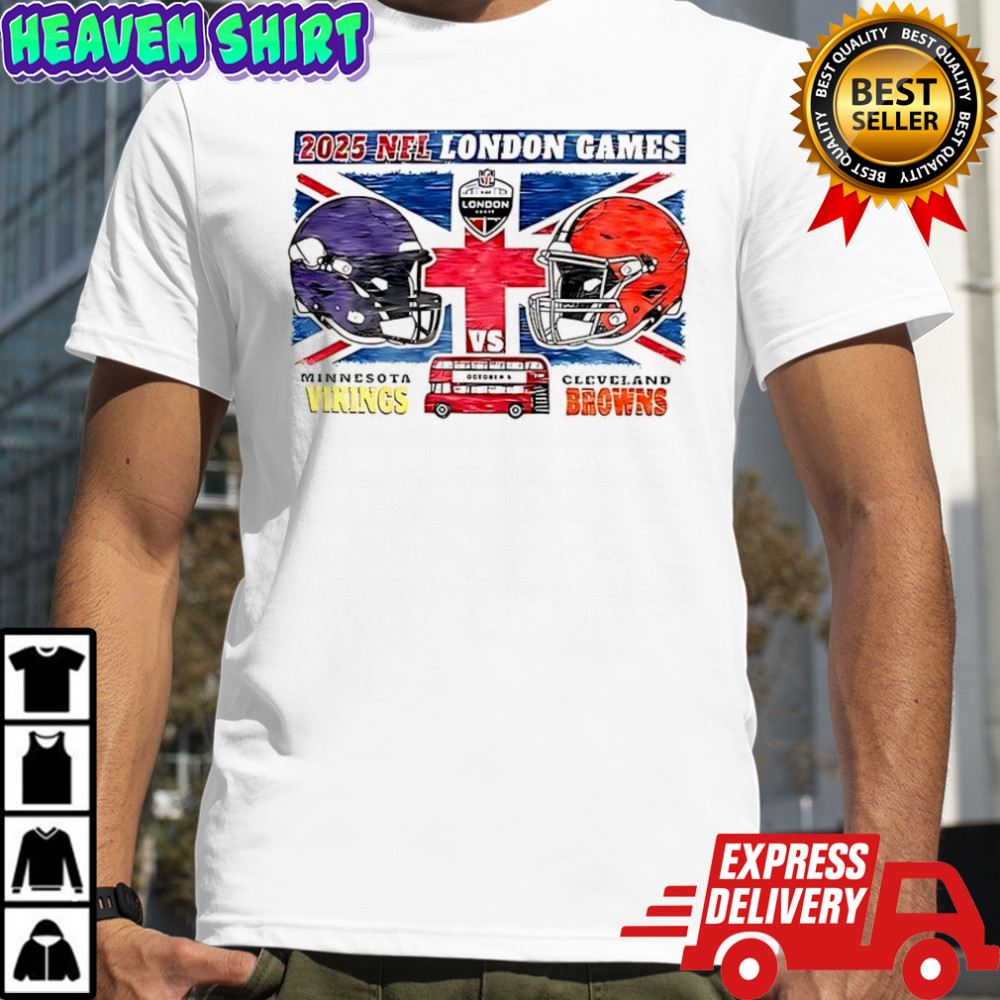 Cleveland Browns vs Minnesota Vikings 2025 NFL London Gameday helmets flag shirt
