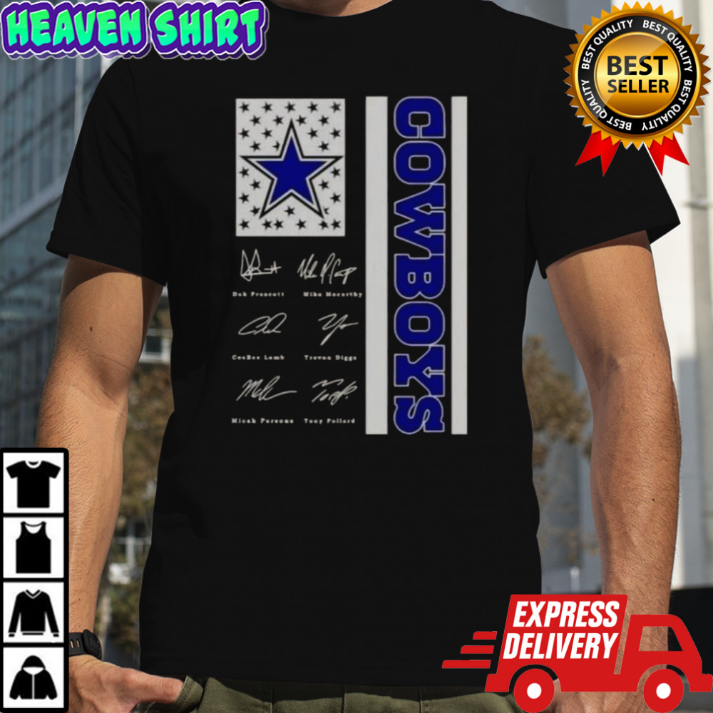 Dak Prescott And Players Dallas Cowboys US Flag Signatures T-Shirt