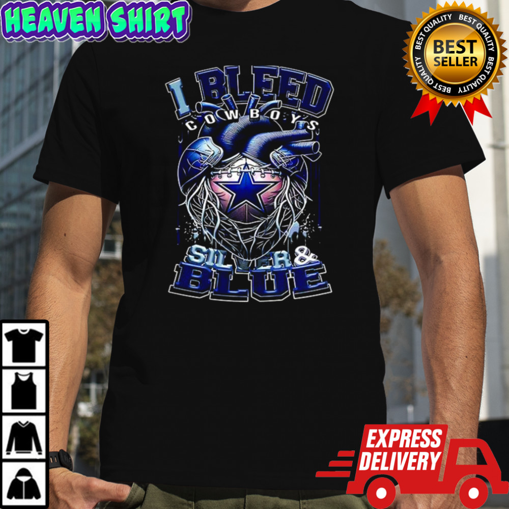 Dallas Cowboys NFL I bleed Cowboys silver and blue heart football lovers shirt