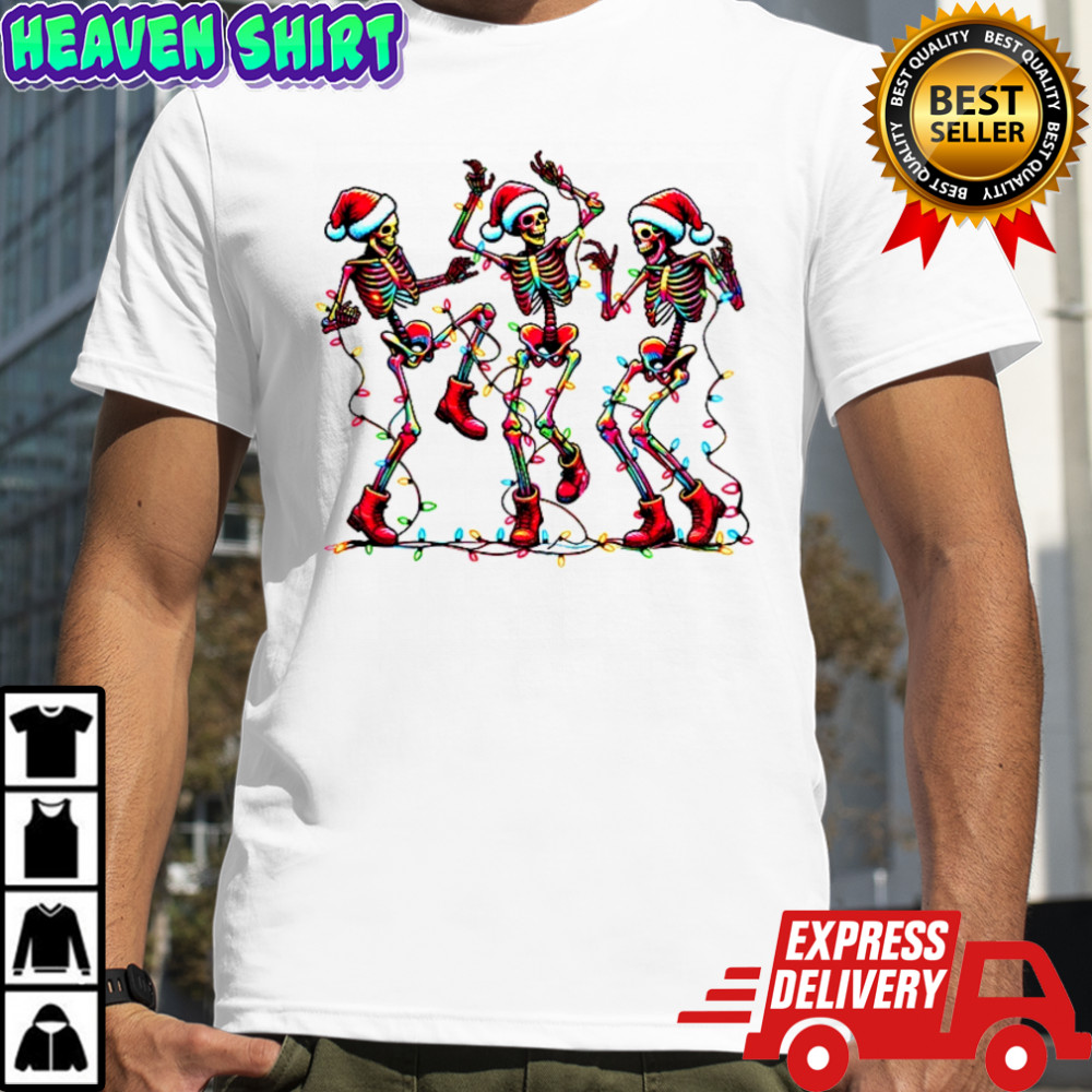 Dancing skeleton Santa hat Merry Christmas 2025 shirt