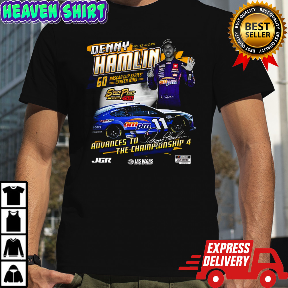 Denny Hamlin Checkered Flag Sports 2025 South Point 400 Race Winner signature shirt