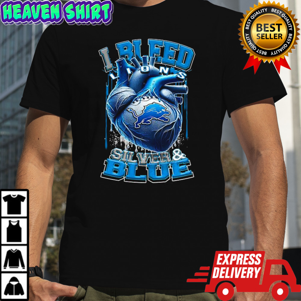 Detroit Lions NFL I bleed Lions silver and blue heart football lovers shirt