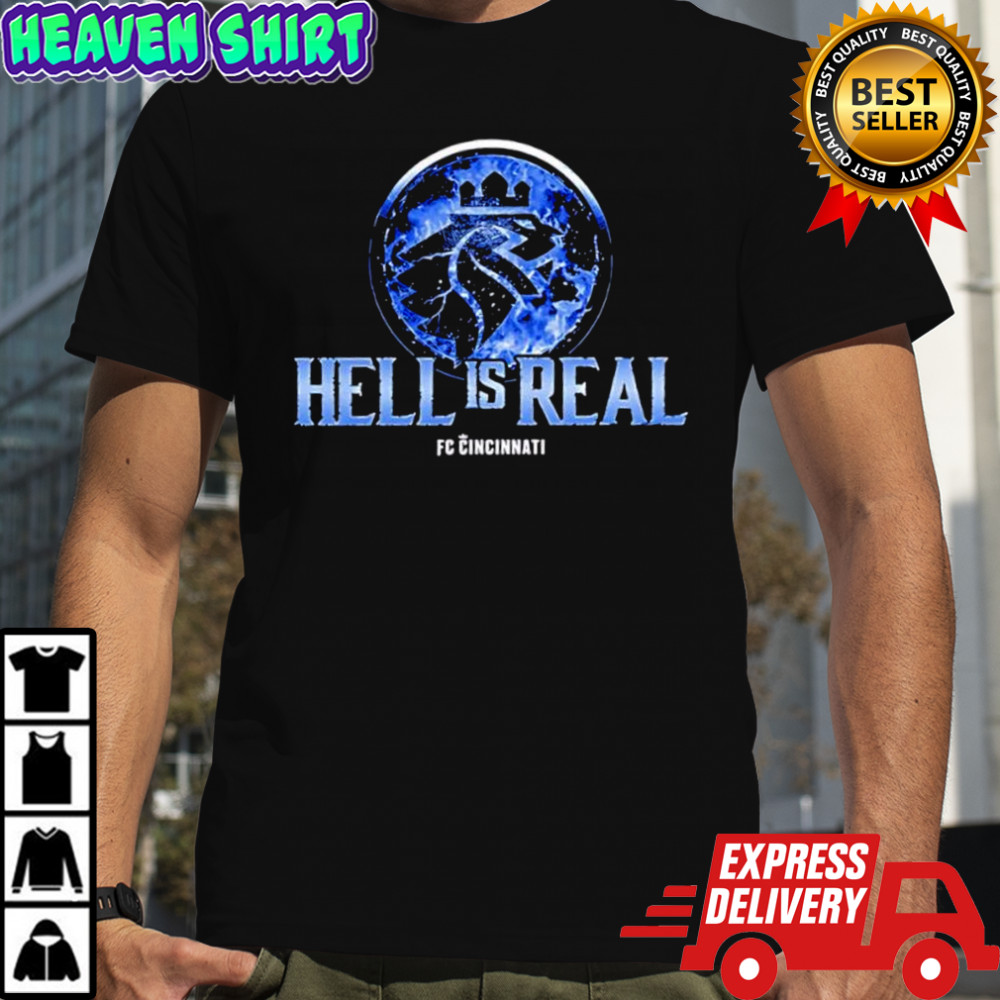 FC Cincinnati Hell is Real Kombat Ice Blue logo shirt