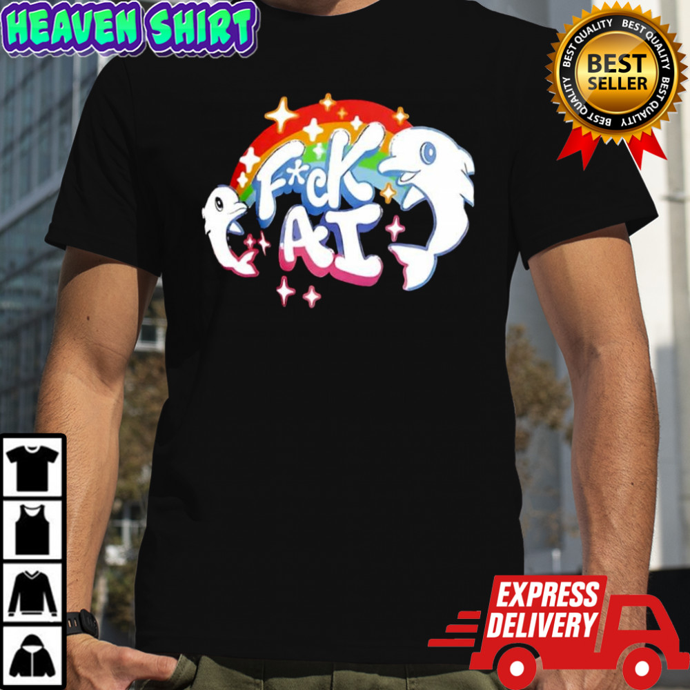 Fuck AI two dolphins rainbow shirt