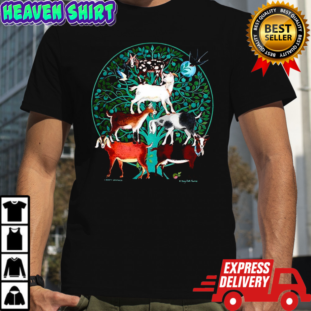 Goat tree swallow folk art style shirt
