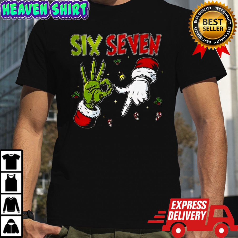 Grinch and Santa Hands Six Seven Christmas shirt