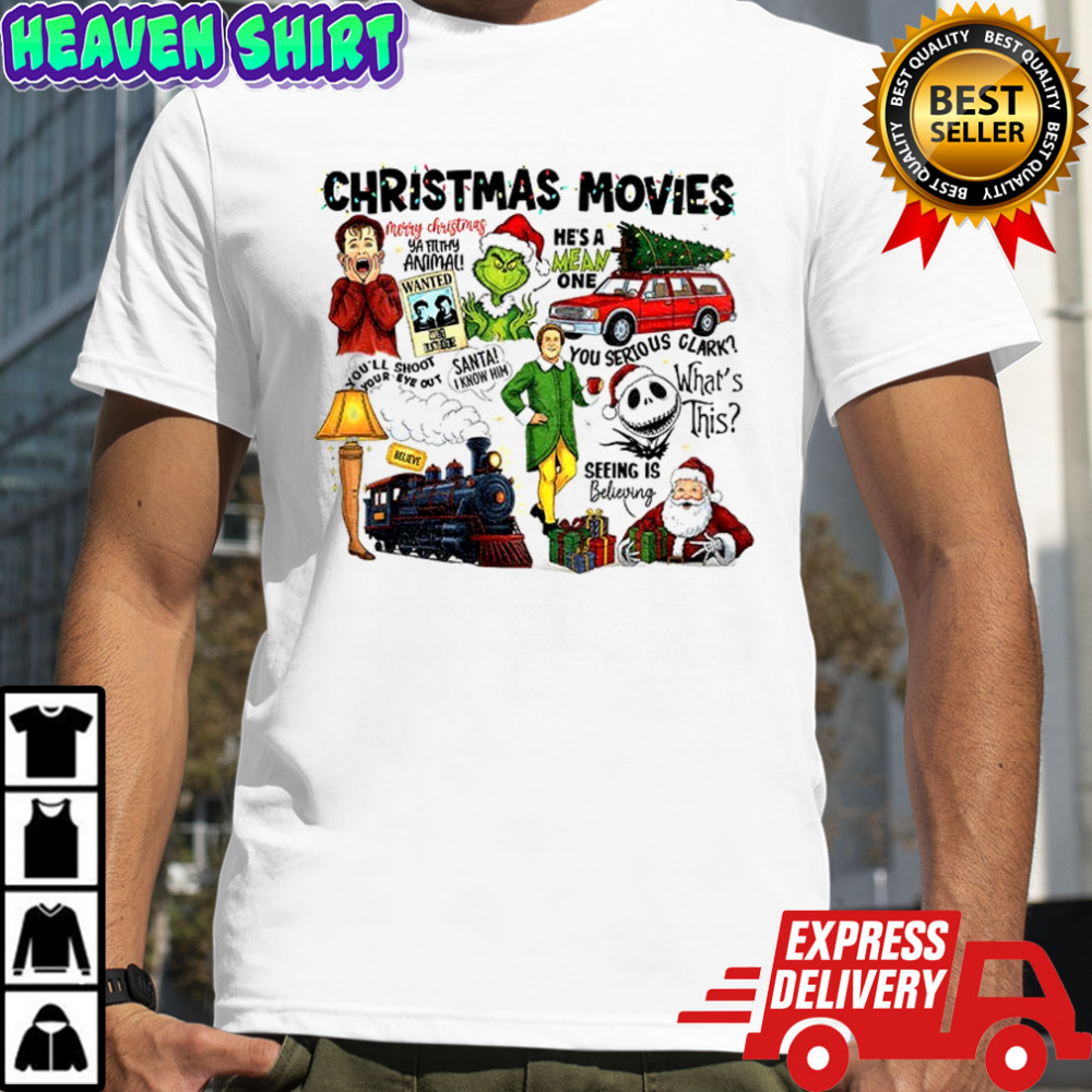 Grinch Xmas movies ya filthy animal he’s a mean one Merry Christmas shirt