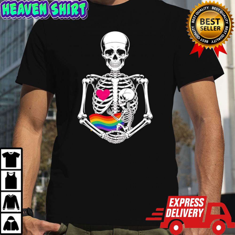 Halloween Lesbian Pregnancy Pride Baby Pregnant Skeleton shirt