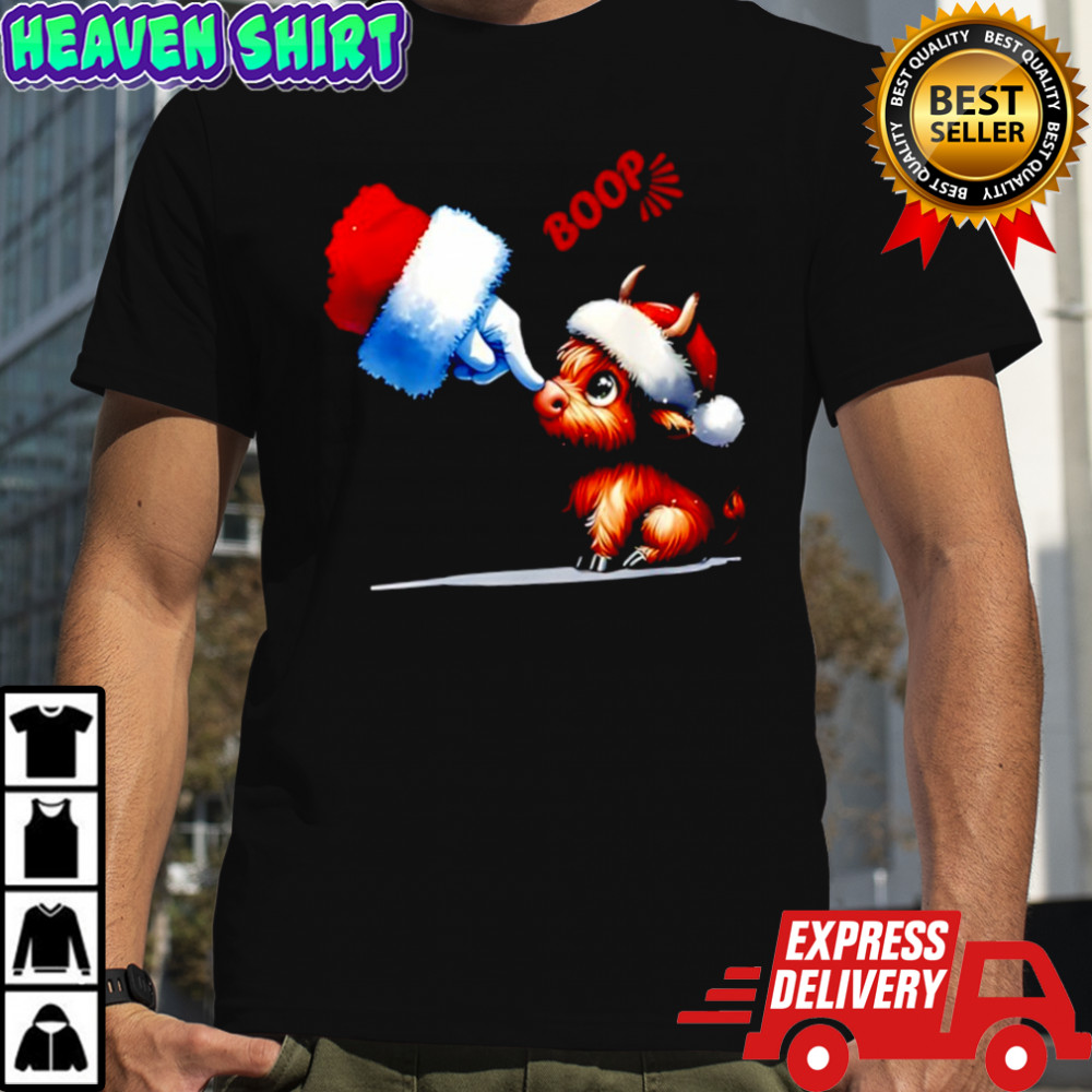 Hand Boop Christmas Highland Cow Santa Farmer Animal Western shirt