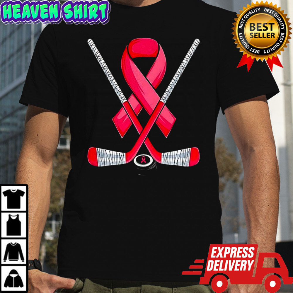 Ice hockey pink ribbon breast cancer awareness sport lover shirt