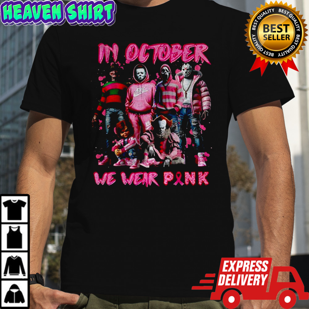 In October We Wear Pink Horror Characters shirt