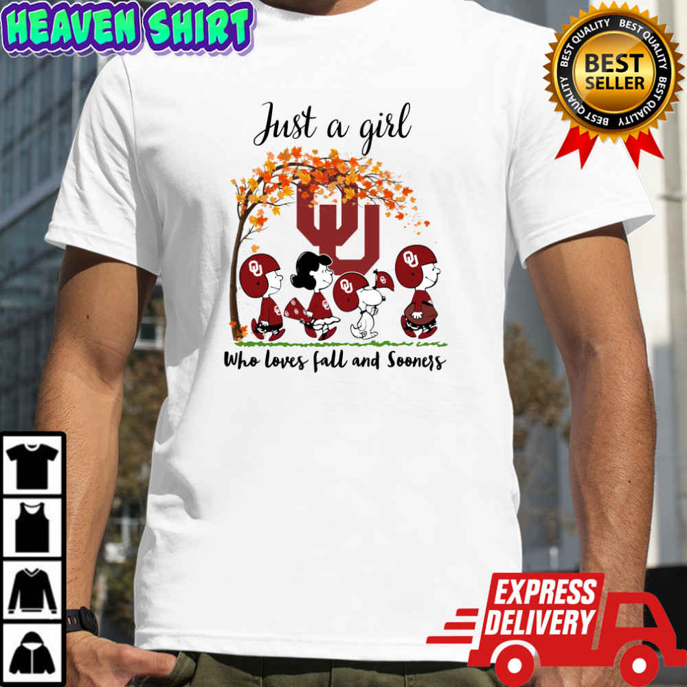 Just A Girl Who Loves Fall And Oklahoma Sooners Peanuts Cartoon Halloween T Shirt