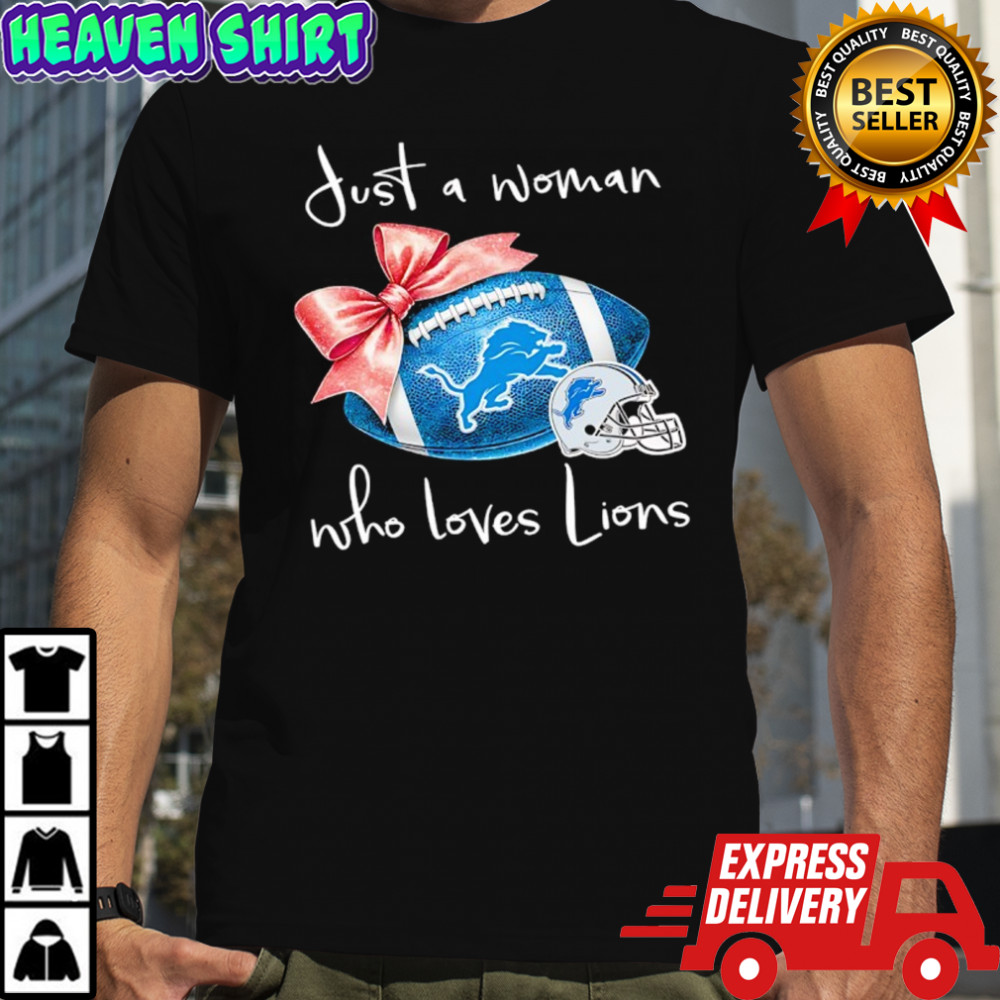 Just a woman who loves Detroit Lions pink bow helmet shirt