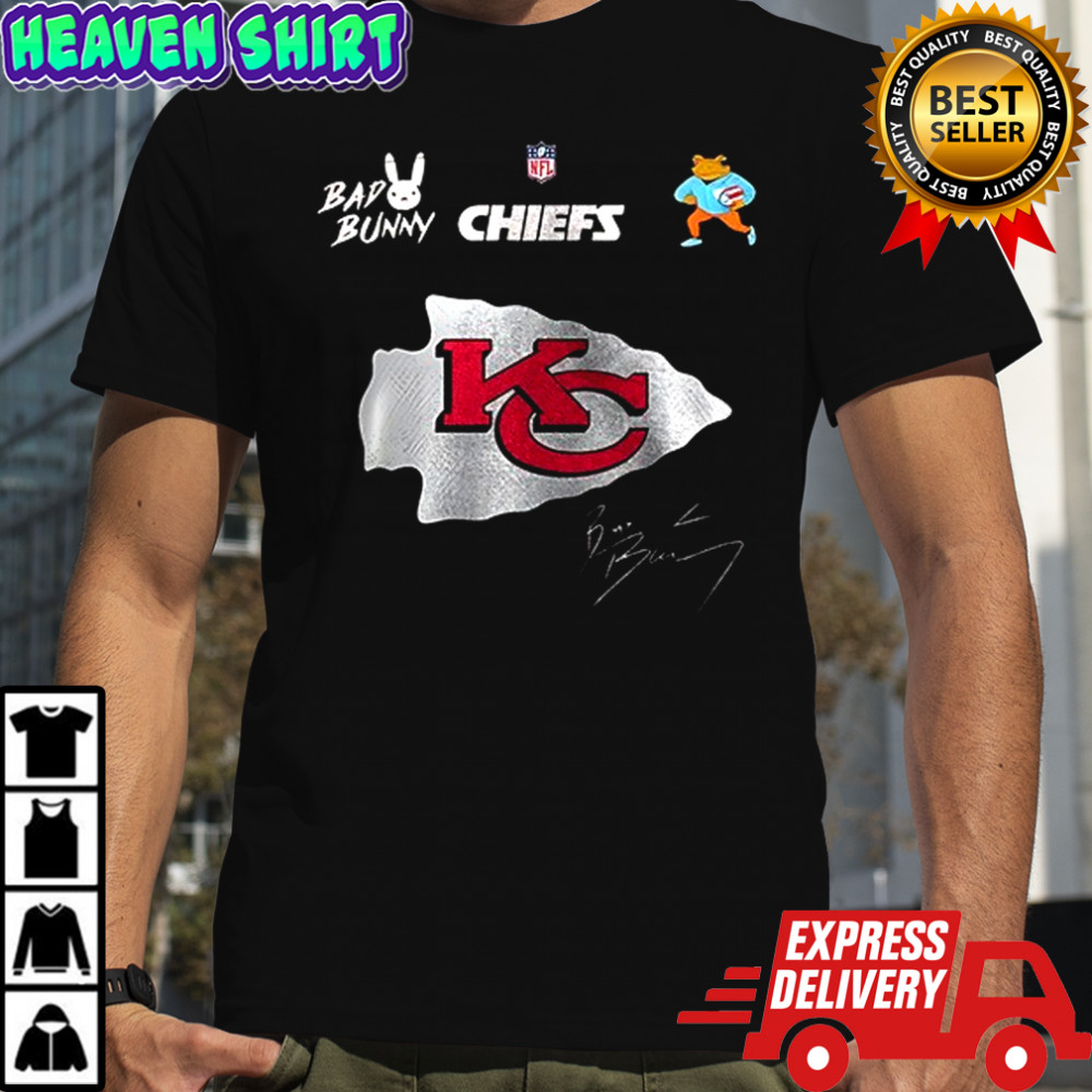 Kansas City Chiefs x Bad Bunny Benito football mascot signature shirt
