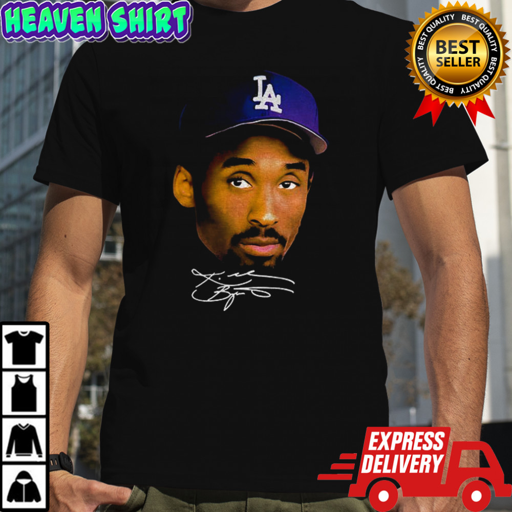 Kobe Bryant LA Hat big face Los Angeles Dodgers MLB Baseball signature shirt