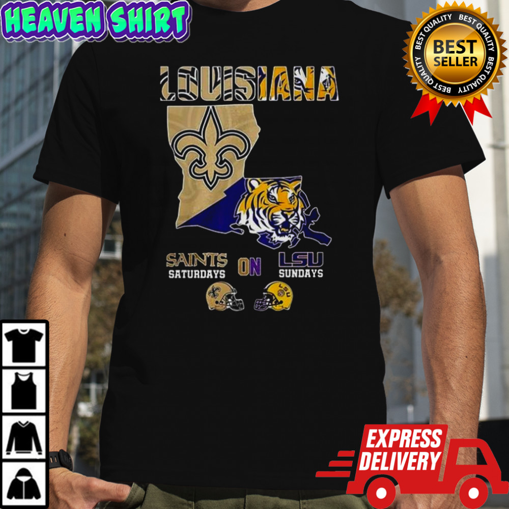 Louisiana Saints Saturdays On LSU Sundays Map T-Shirt