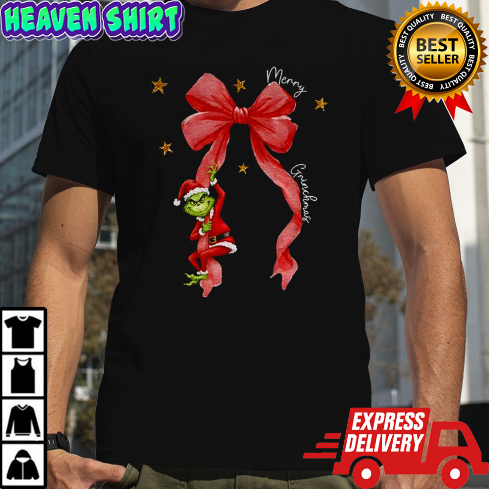 Merry Greenmas Coquette Christmas Bow Grinch Santa shirt