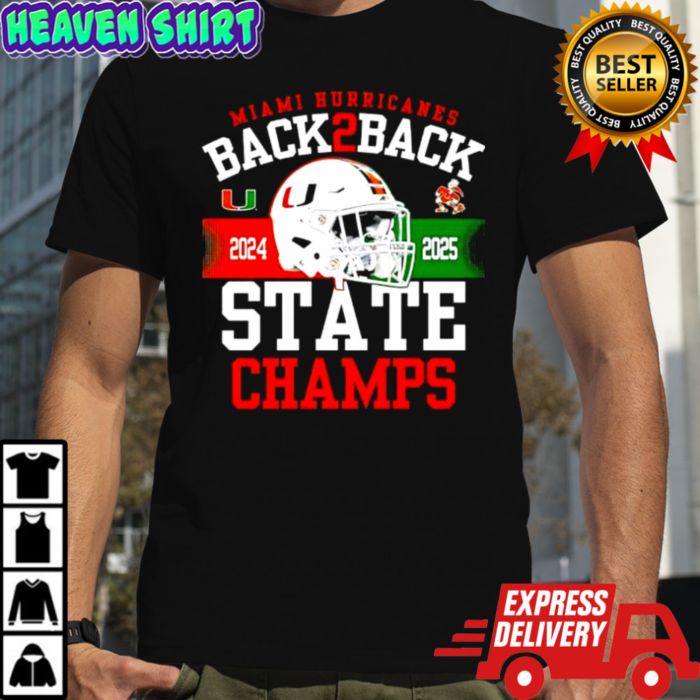 Miami Hurricanes Black Back 2 Back State Champs 2025 shirt