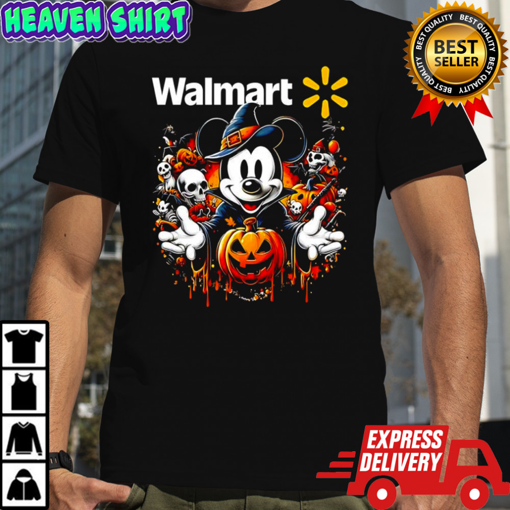 Mickey Mouse vs Walmart Halloween wizard skulls pumpkin shirt