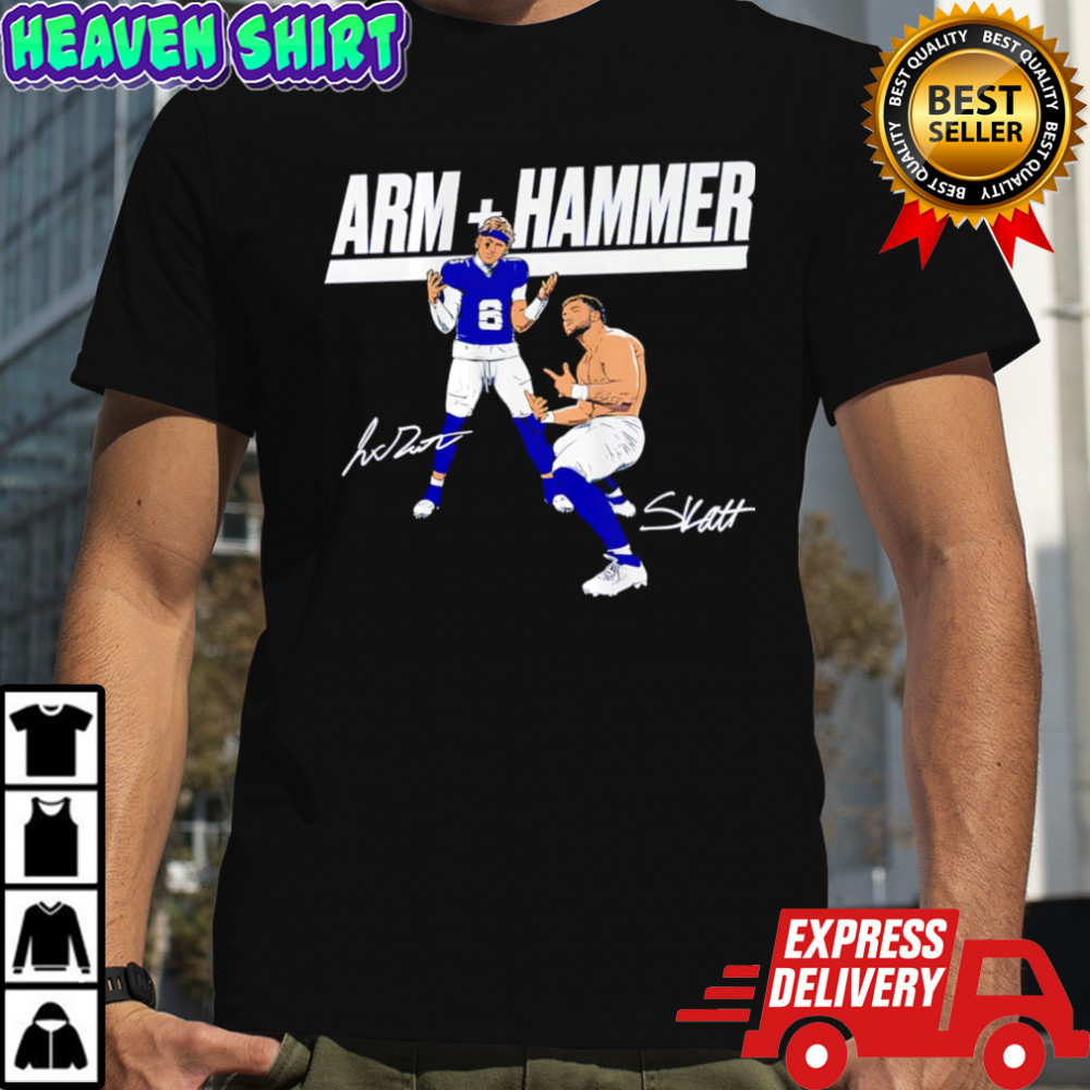 New York Giants Arm + Hammer Jaxson Dart and Cam Skattebo T-shirts