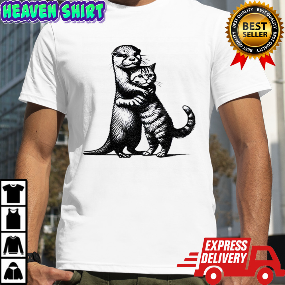 Otter hug cat funny meme shirt