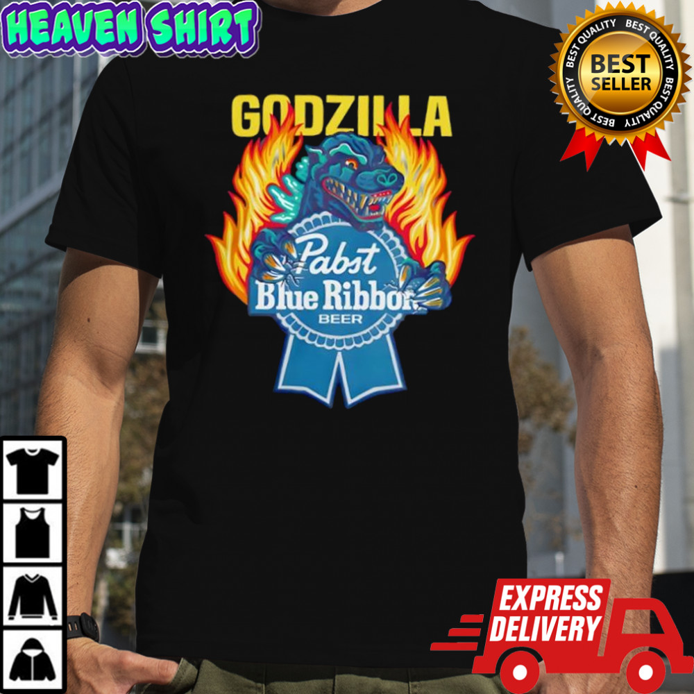 Pabst Blue Ribbon Store Flamed Godzilla shirt
