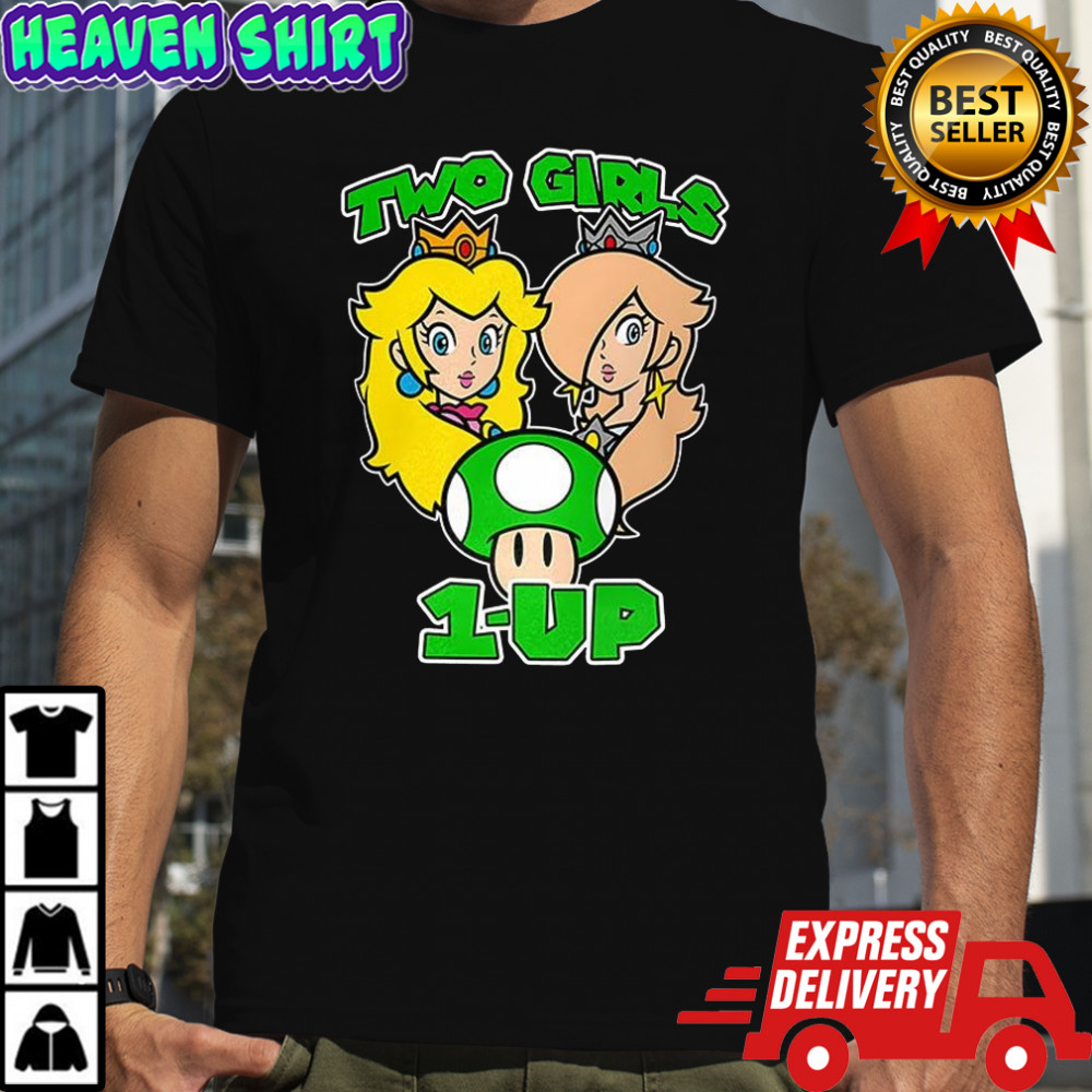 Peach and Rosalina Two Girls 1 up classic video game shirt