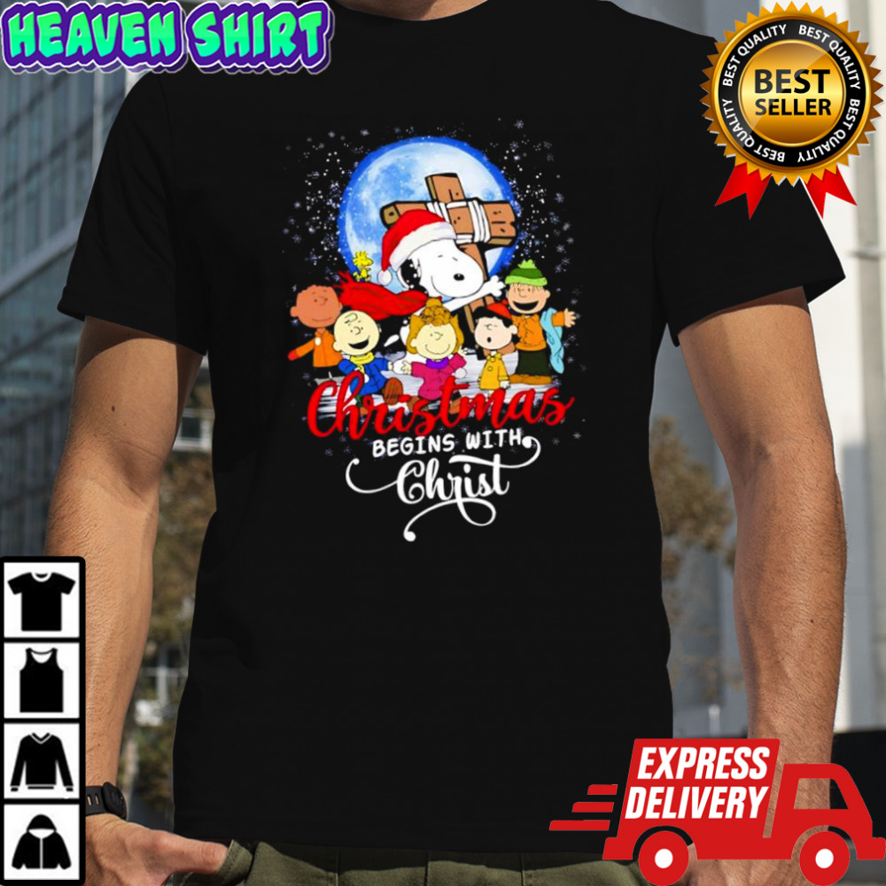 Peanuts characters Christmas begins with Christ shirt
