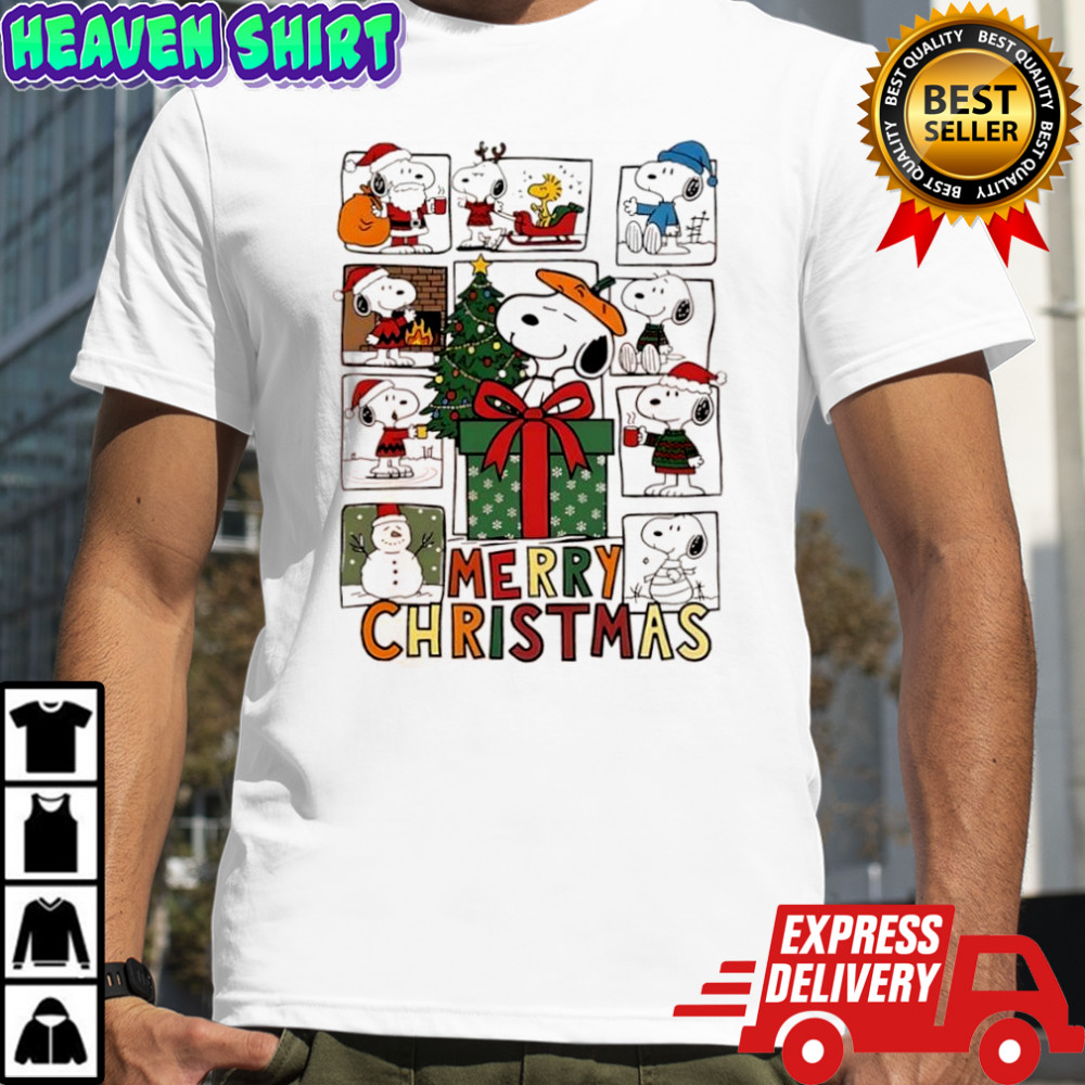Peanuts comic merry Chrismas themed scenes shirt